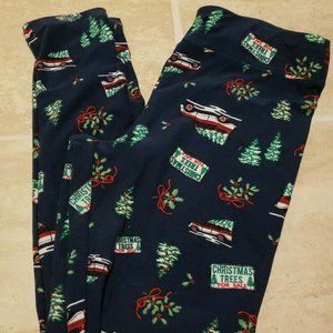 Time and Tru Blue "Christmas Trees For Sale" pants L